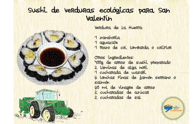 Sushi de verduras ecológicas para san valentín
